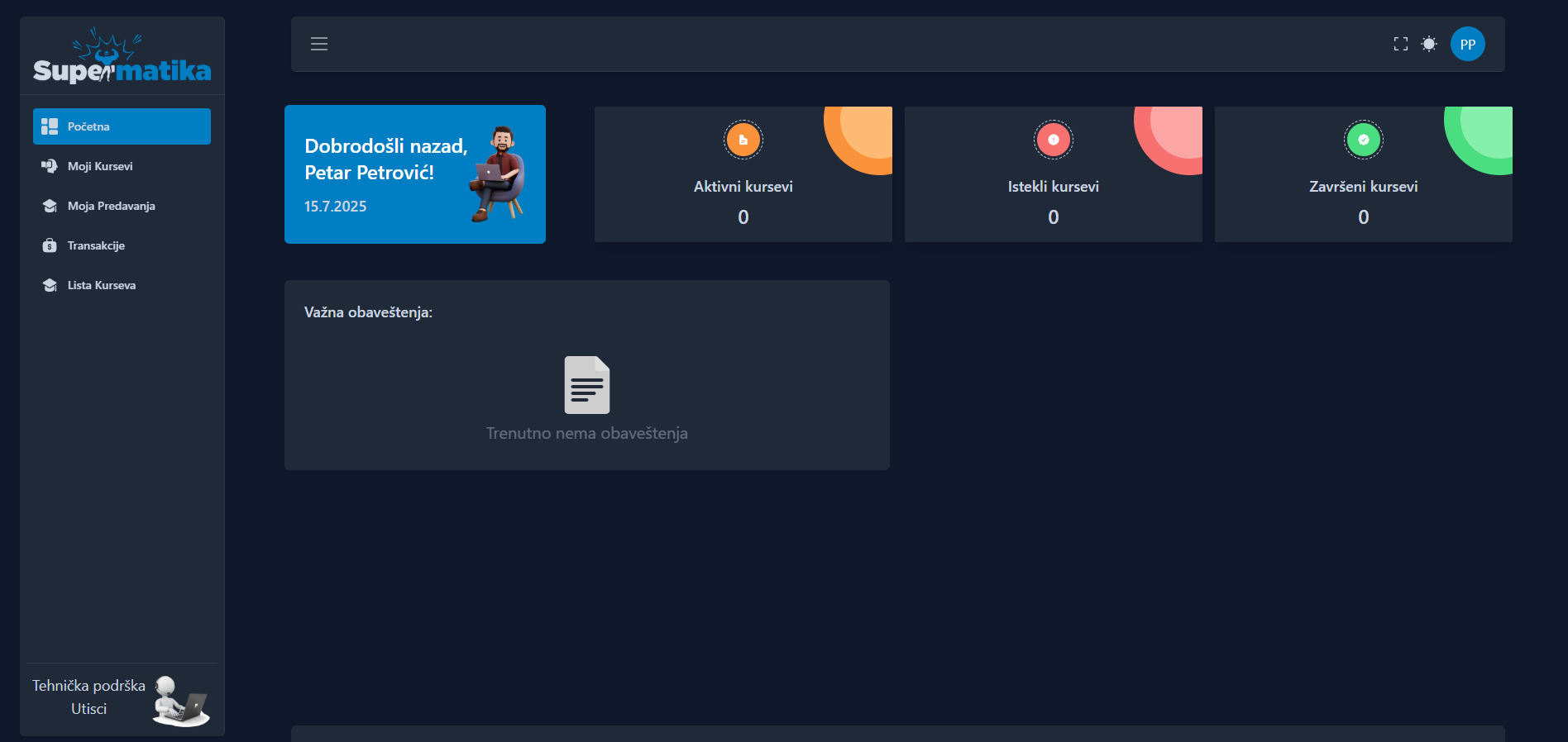 Dashboard - Noćni režim